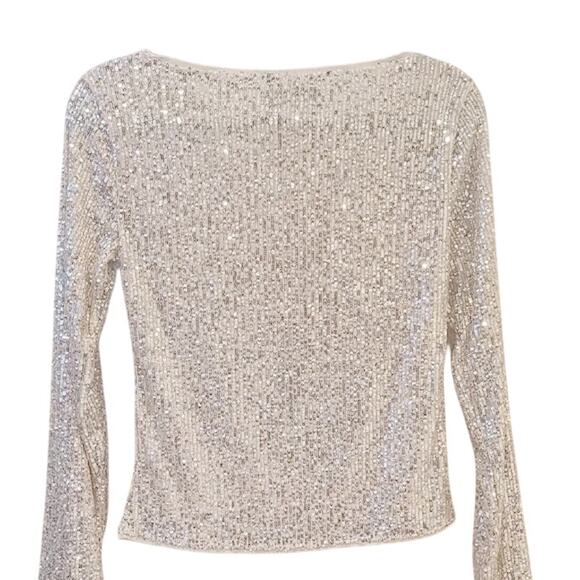 LOFT Champagne Sequin Long-Sleeve Tee Size Small NWT✨🎉🥂 - Picture 7 of 9
